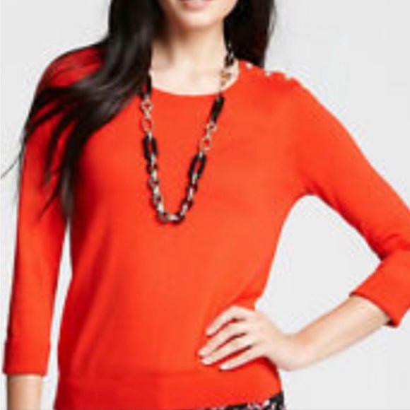 Ann Taylor Loft  Orange Button Boat Collar Button ShoulderSiz… - Picture 3 of 11